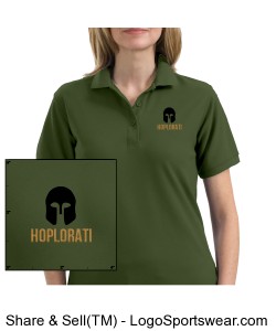 Women's Clover Green Silk Touch Polo with Hoplite Helmet and Hoplorati Wording Design Zoom